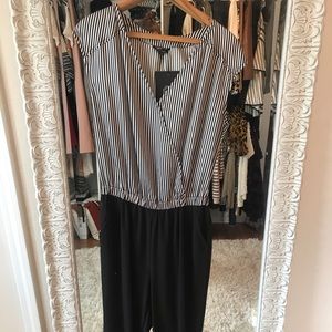 Cap sleeve black and white jumpsuit.